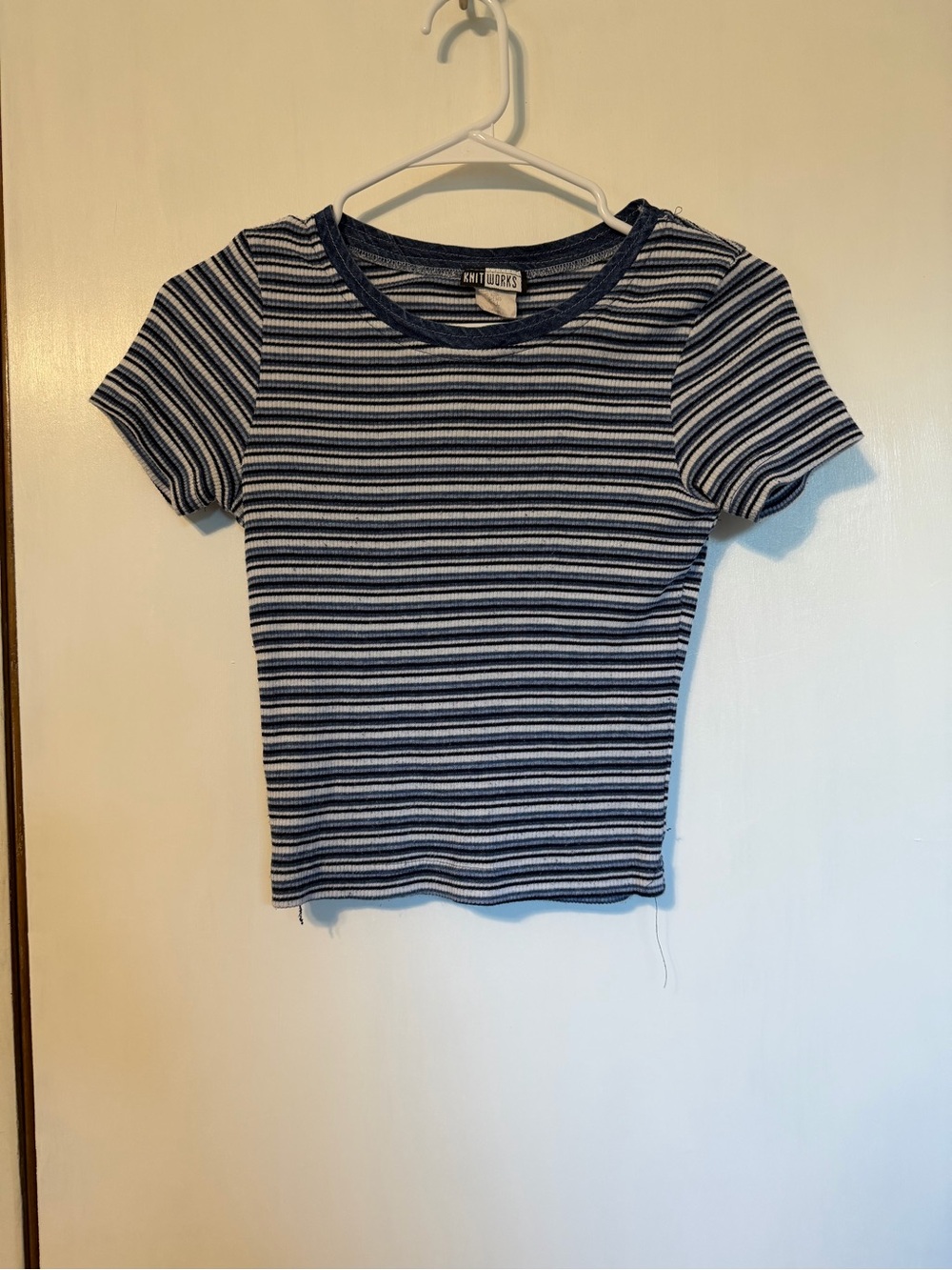 Knitworks Navy & White Striped Ribbed Short Sleeve Tee